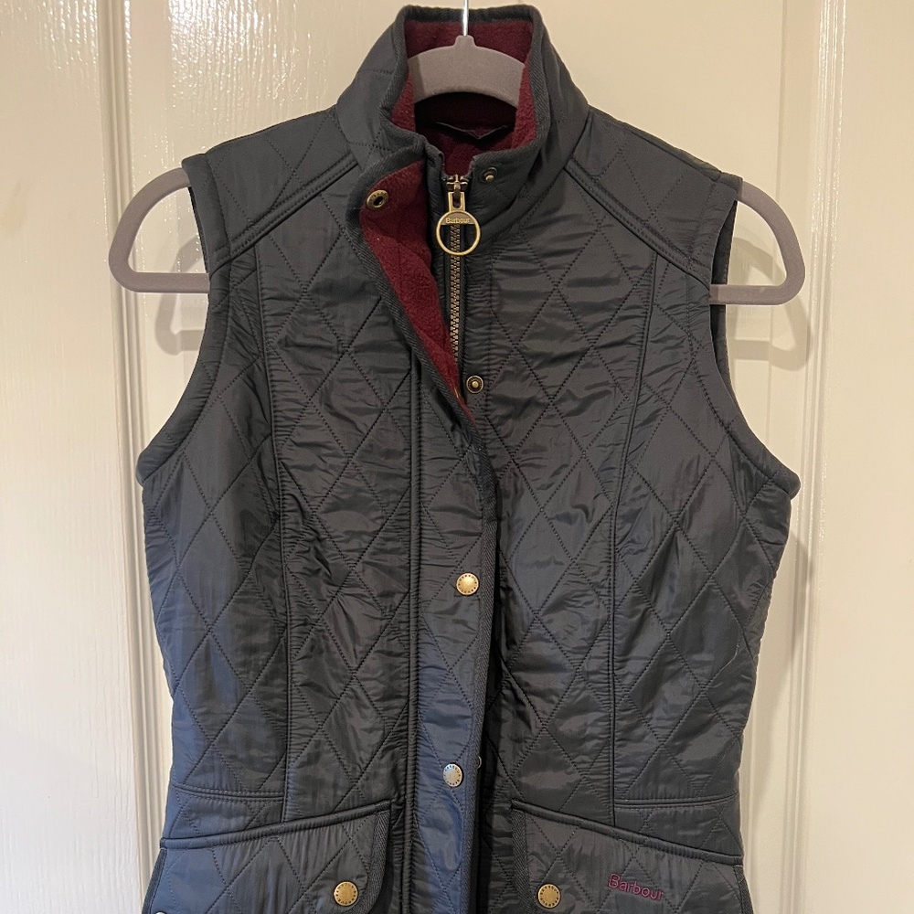 Barbour Quilted Vest in Gray and Burgundy